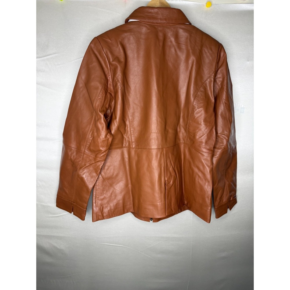 Denim & Co. Regular Lamb Leather Zip Front Jacket Rust Brown,Medium - Picture 7 of 7